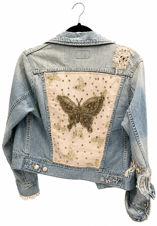 LoveShackFancy Butterfly Denim Jacket, Size S/M