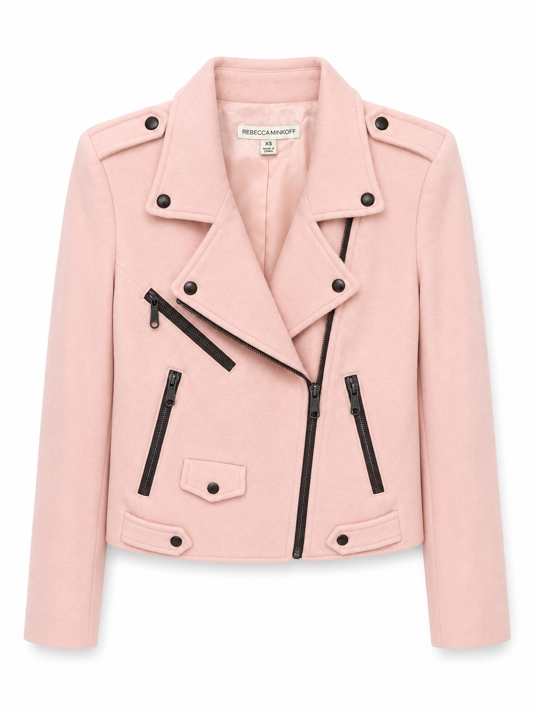 Rebecca Minkoff Women's Petal Pink Wool Moto Jacket , NWT, Size XS