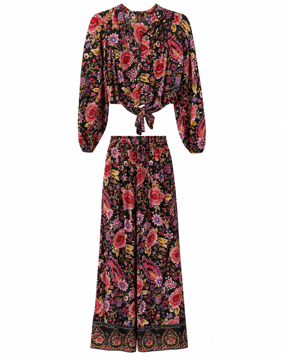 Cynthia Rowley Floral Tie Front Top with Wide Leg Pants Set, NWT, Size M