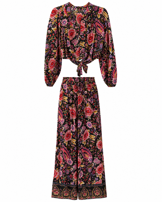 Cynthia Rowley Floral Tie Front Top with Wide Leg Pants Set, NWT, Size M