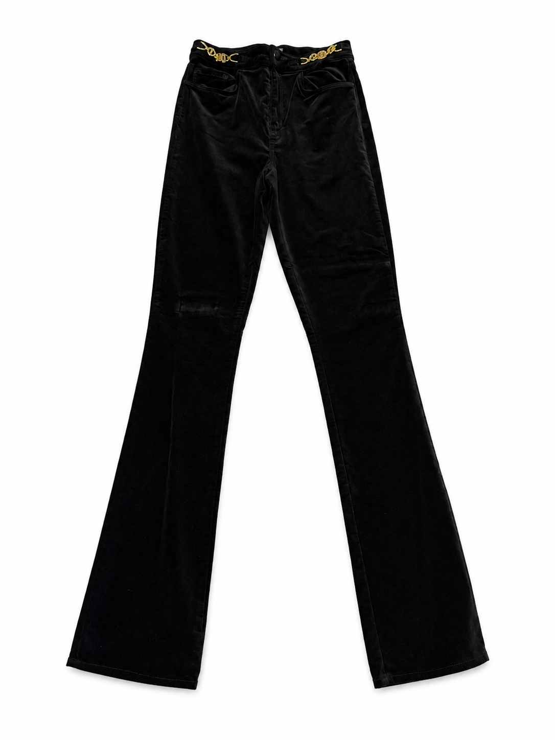 L’Agence Black Velvet Denim With Gold Waist Embellishment, Size 25