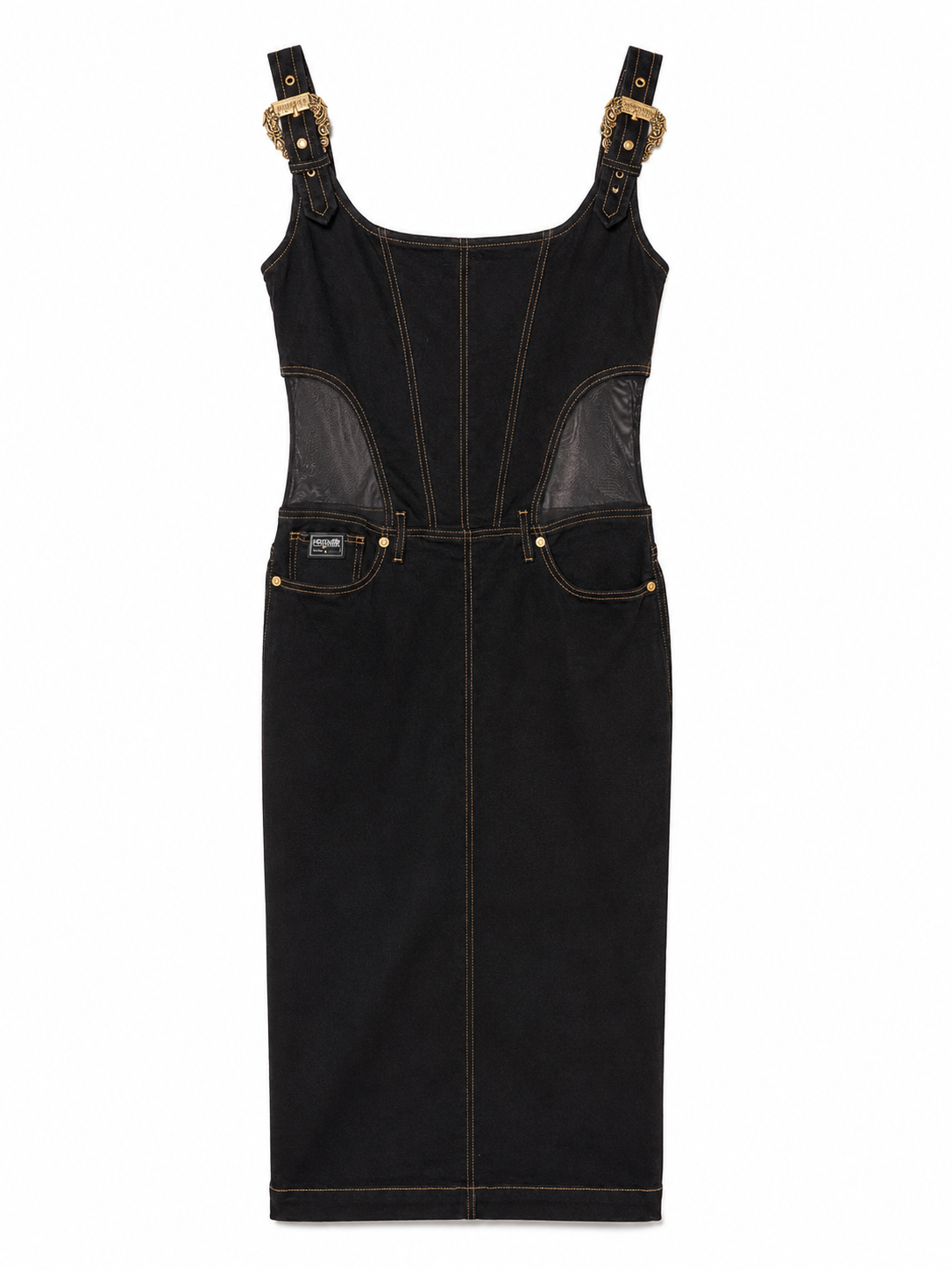 Versace Jeans Couture Denim Dress With Mesh Sides, Size Large