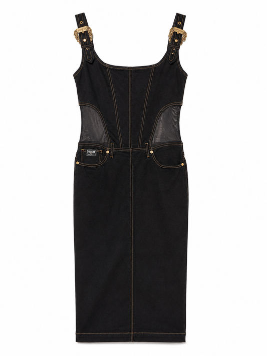 Versace Jeans Couture Denim Dress With Mesh Sides, Size Large