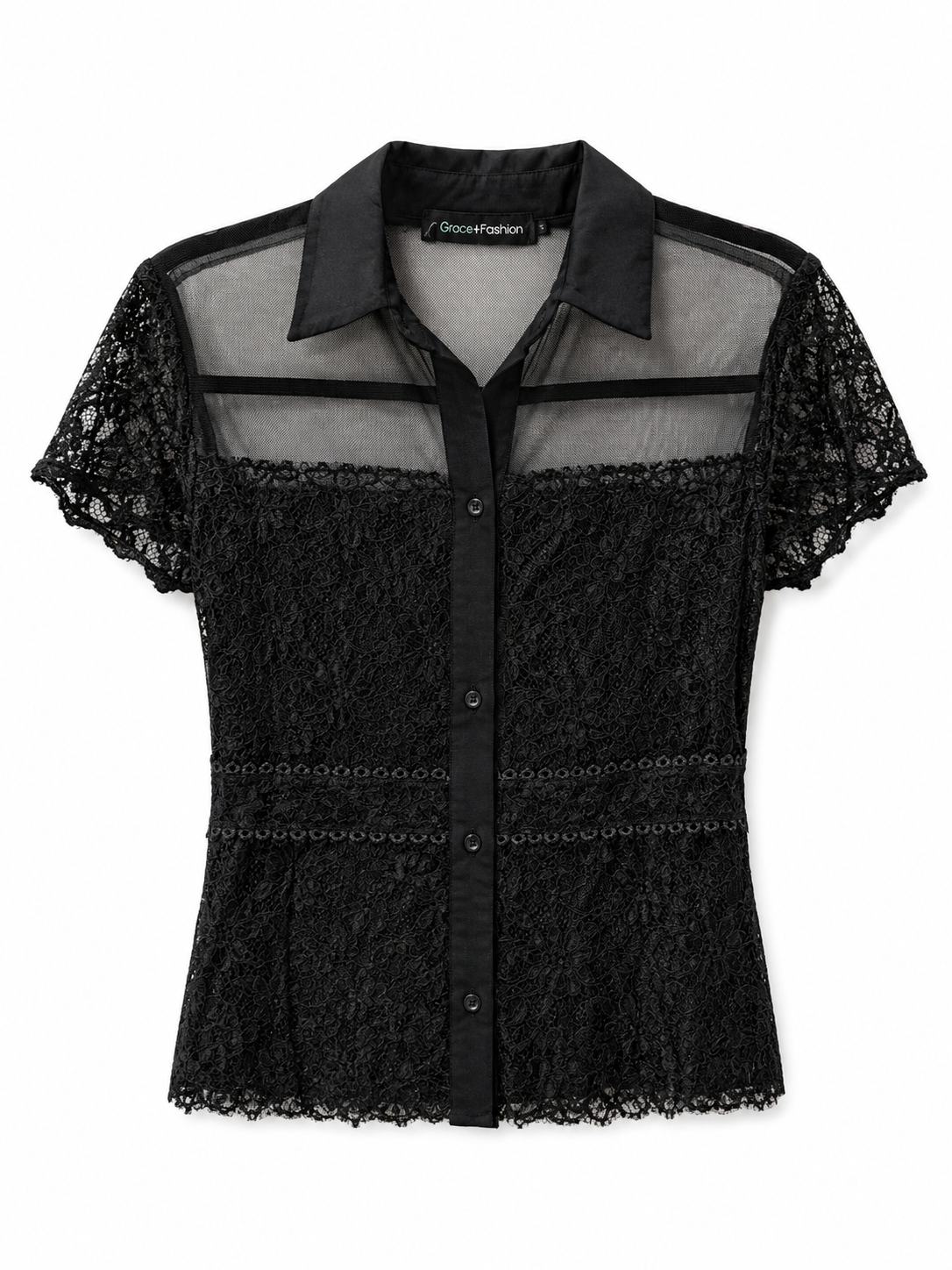 Gracia Fashion Black Lace Blouse, Size L