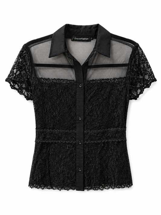 Gracia Fashion Black Lace Blouse, Size L