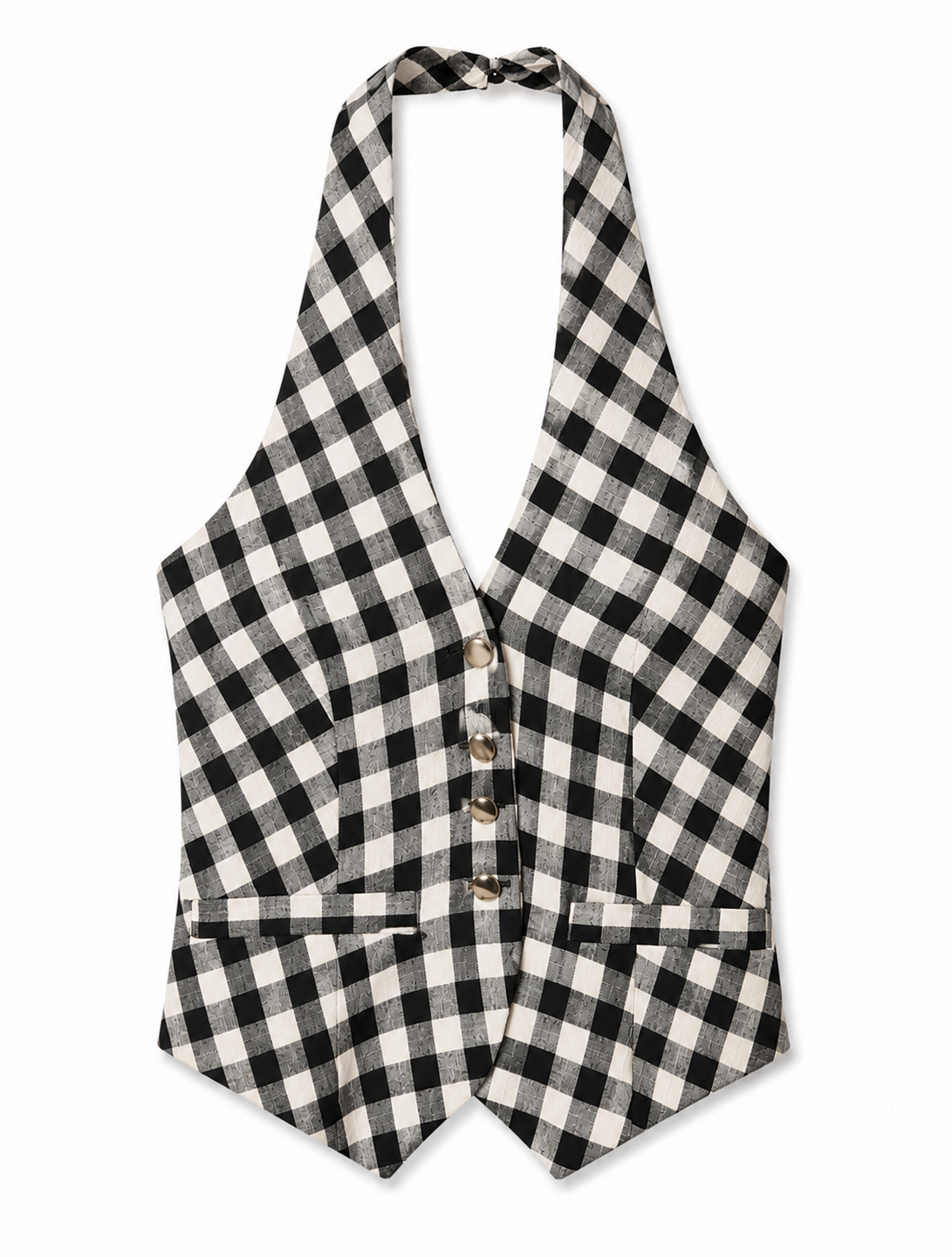 Maeve Black and White Checkered Halter Vest, Size Medium