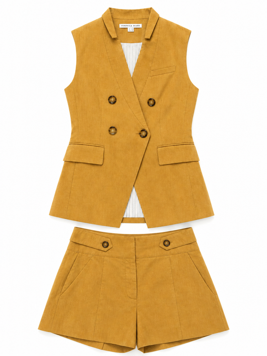 Veronica Beard Tan Vest and Short Set, Size 0/2