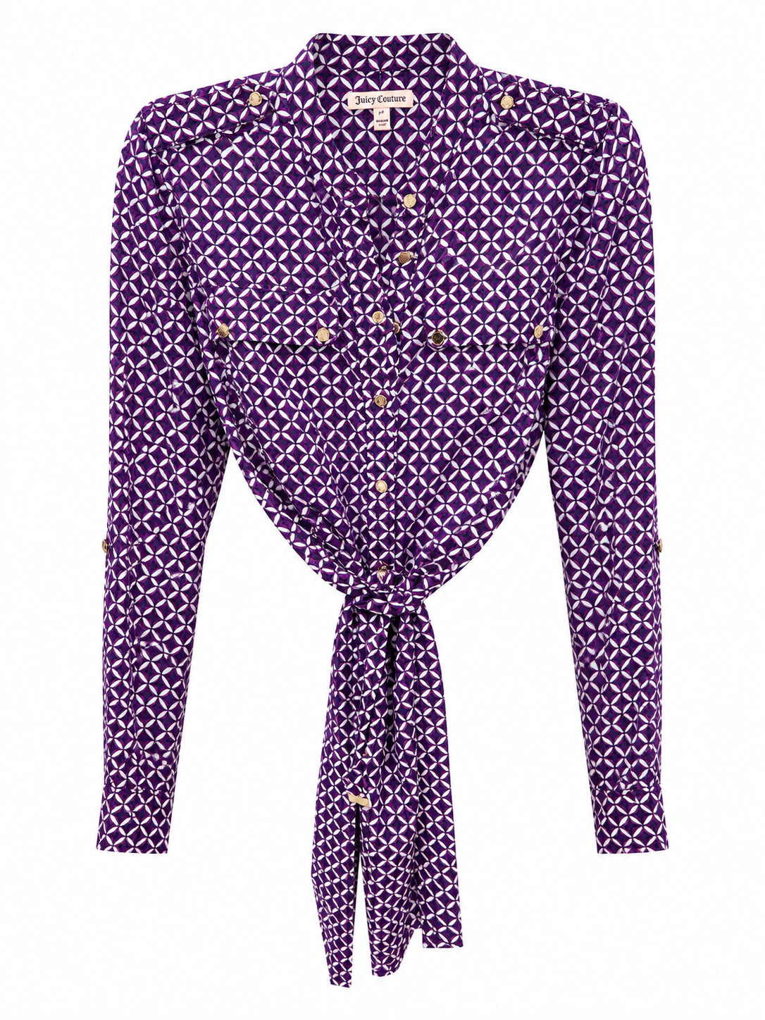 Juicy Couture Long Sleeve Purple Geometric Dress With Belt, Size 0