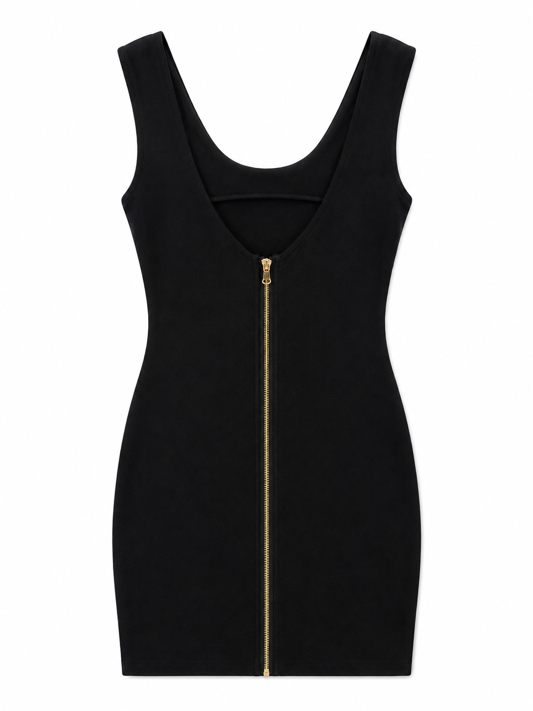 Juicy Couture Black Sleeveless Dress, Low Back Gold Zipper Detail, Size XS