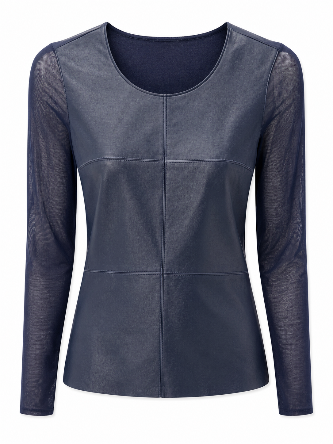 Bailey44 Blue Leather Mesh Long Sleeve Top, Size XS