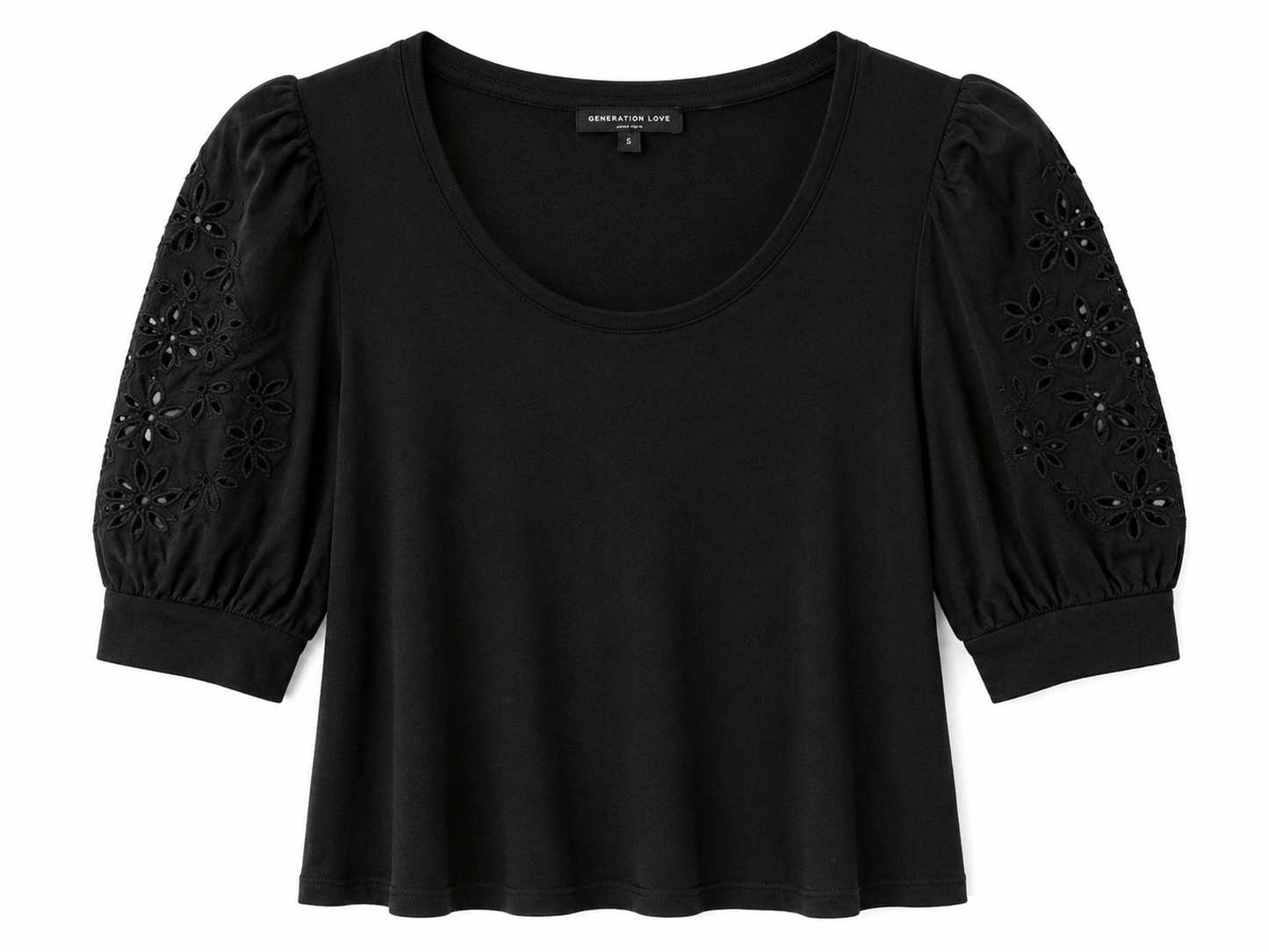 Generation Love Black Top With Detailed Sleeves, Size S