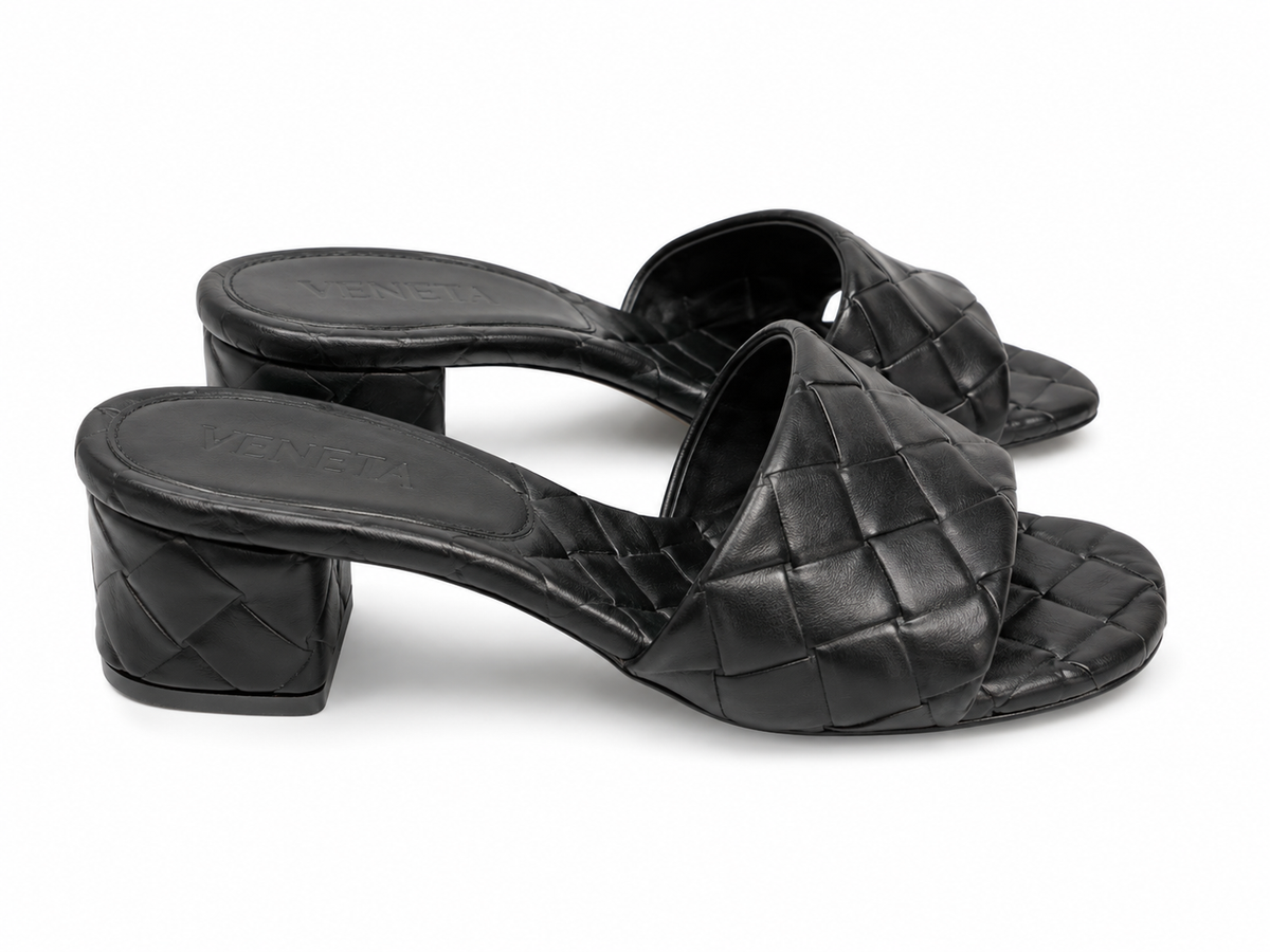 Bottega Woven Leather Heels, Size 38