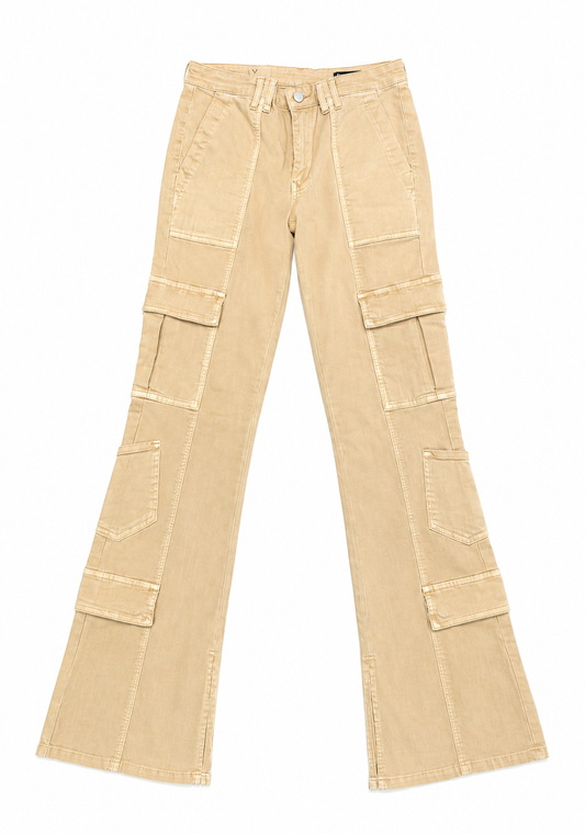Blank NYC Tan high Rise Cargo Pants with Mini Flare, NWT, Size 27