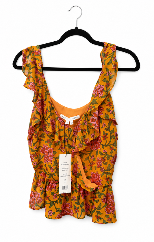 Veronica Beard Orange Floral Sleeveless Top, NWT, Size 8