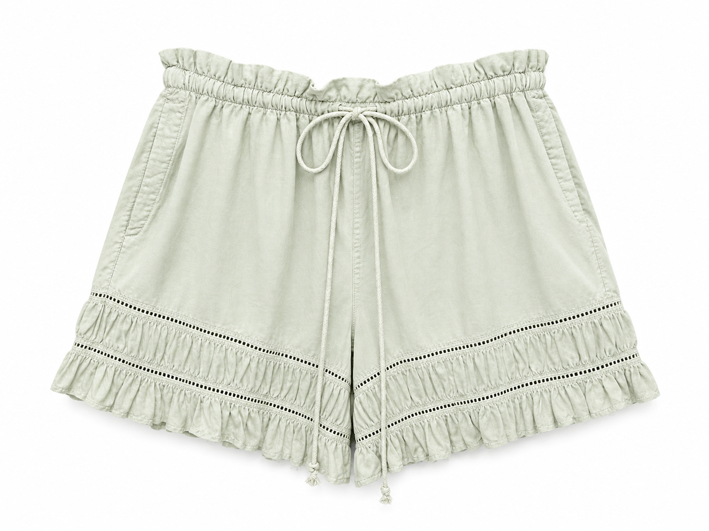Free People Light Green Ruffle Hem Shorts, Size S