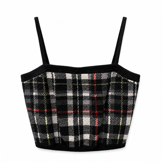 Alice + Olivia Black Red White Plaid Crop Top, Size XS