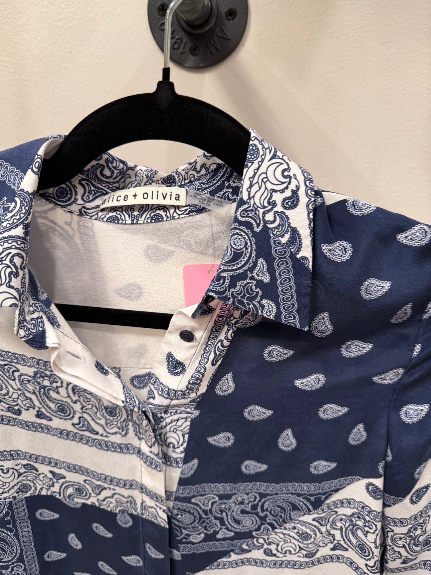 Alice + Olivia Silk Bandana Patchwork Shirt, Blue/White, XS