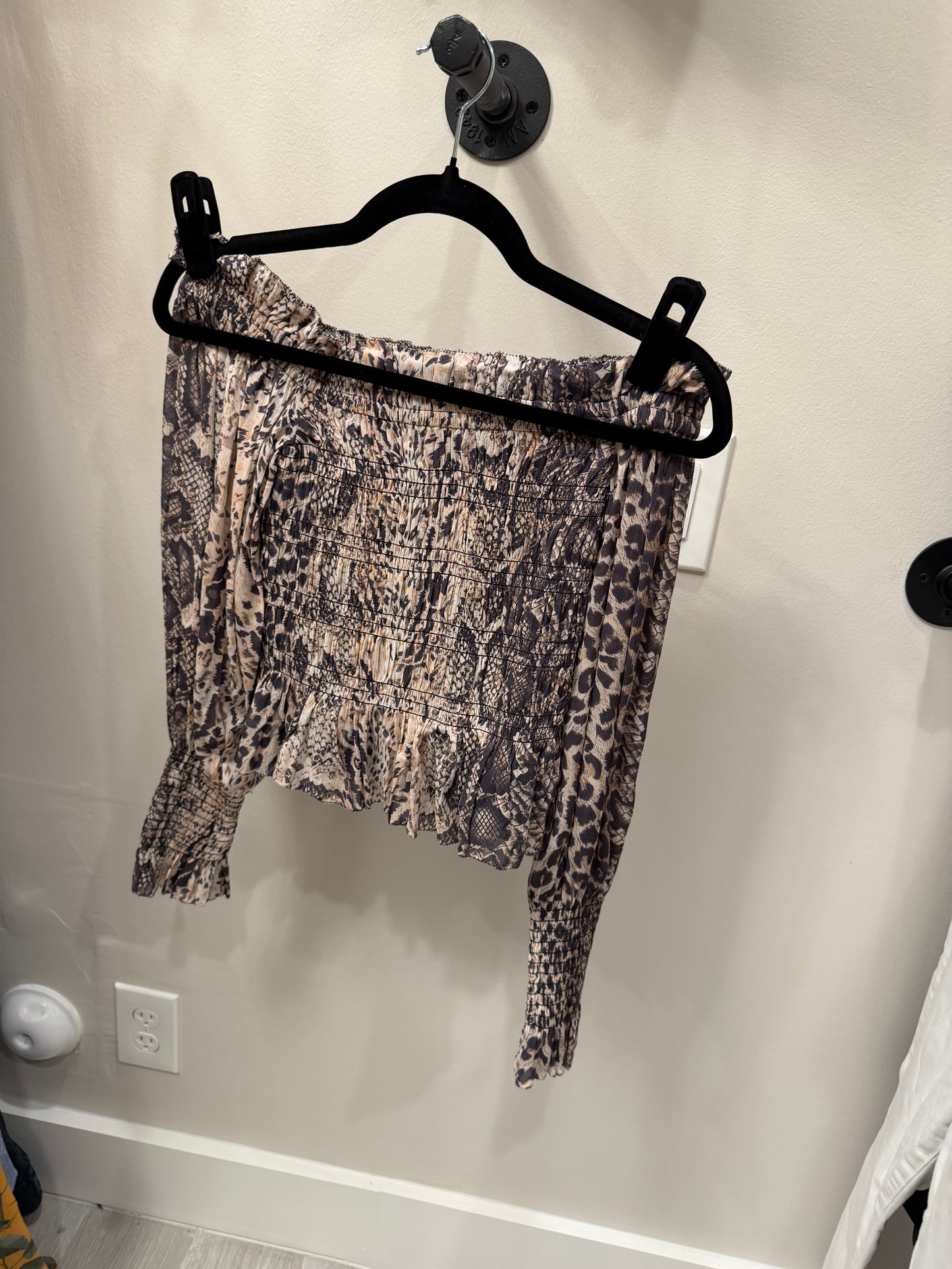 AllSaints Lara Noche Off the Shoulder Smocked Snakeskin Top - Size 4