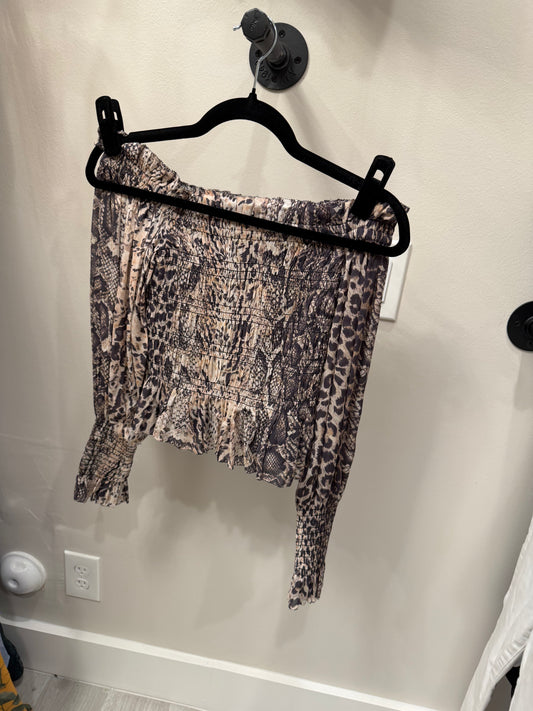 AllSaints Lara Noche Off the Shoulder Smocked Snakeskin Top - Size 4