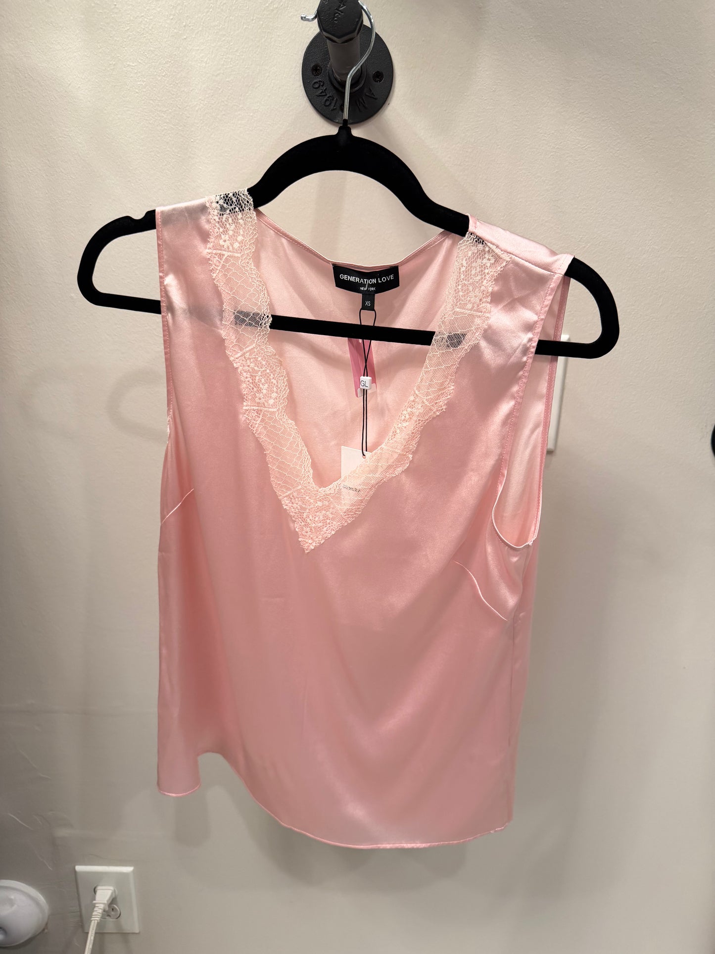 NEW! Generation Love Aida Lace Silk Tank in White /Ballet Slipper Pink XS