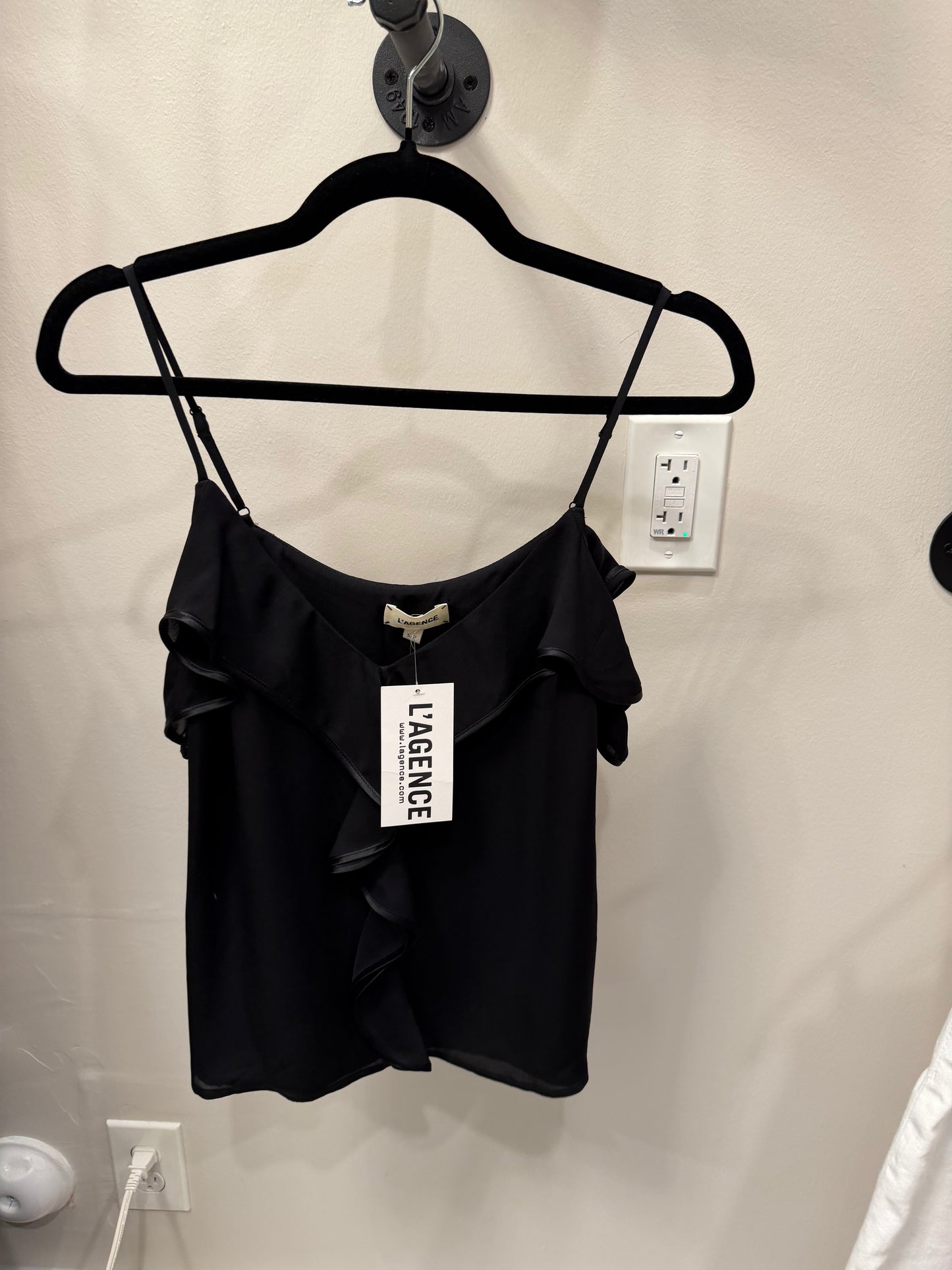 L'Agence Silk Ruffle Top, Black, NWT, Size S