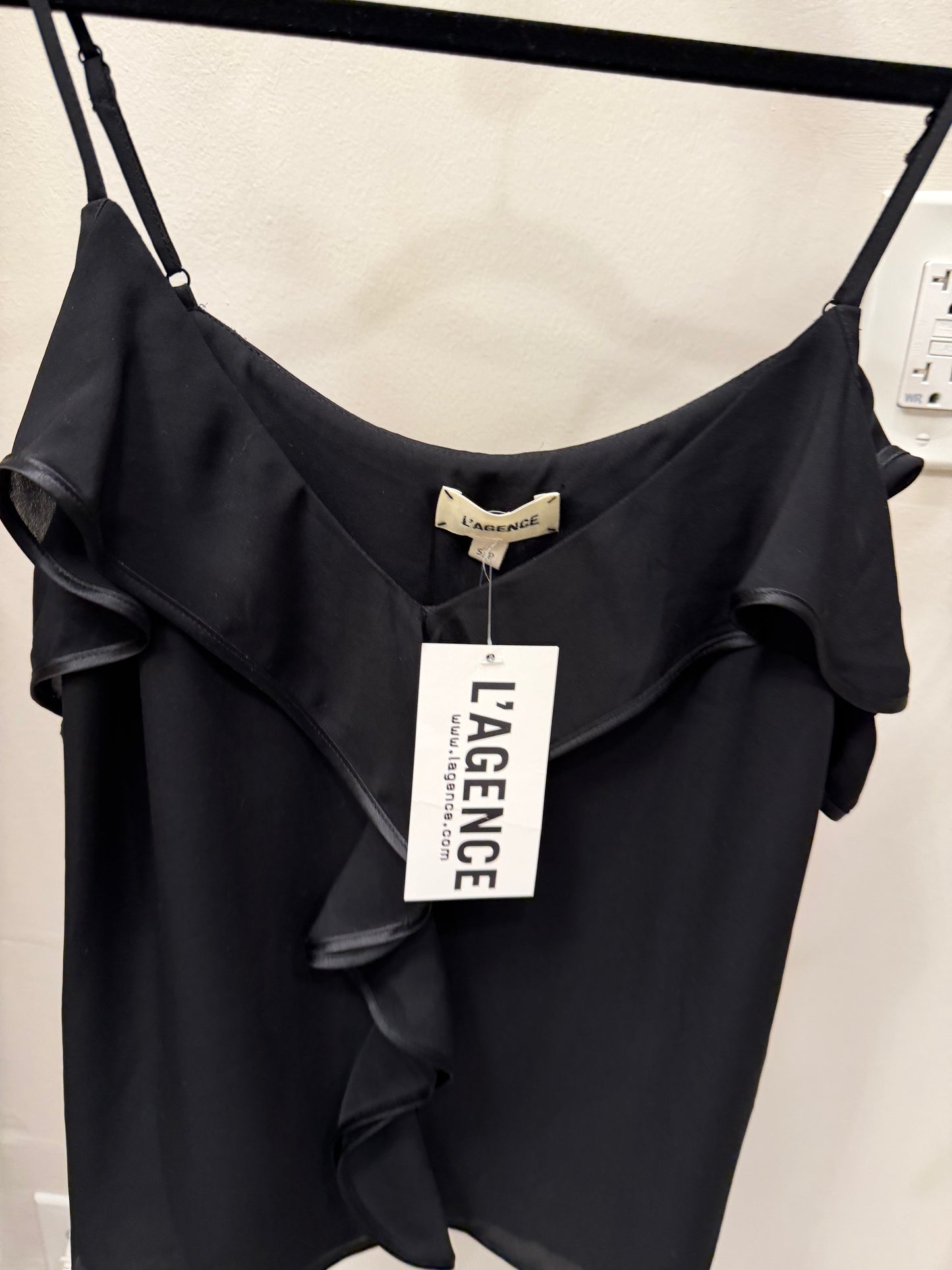 L'Agence Silk Ruffle Top, Black, NWT, Size S