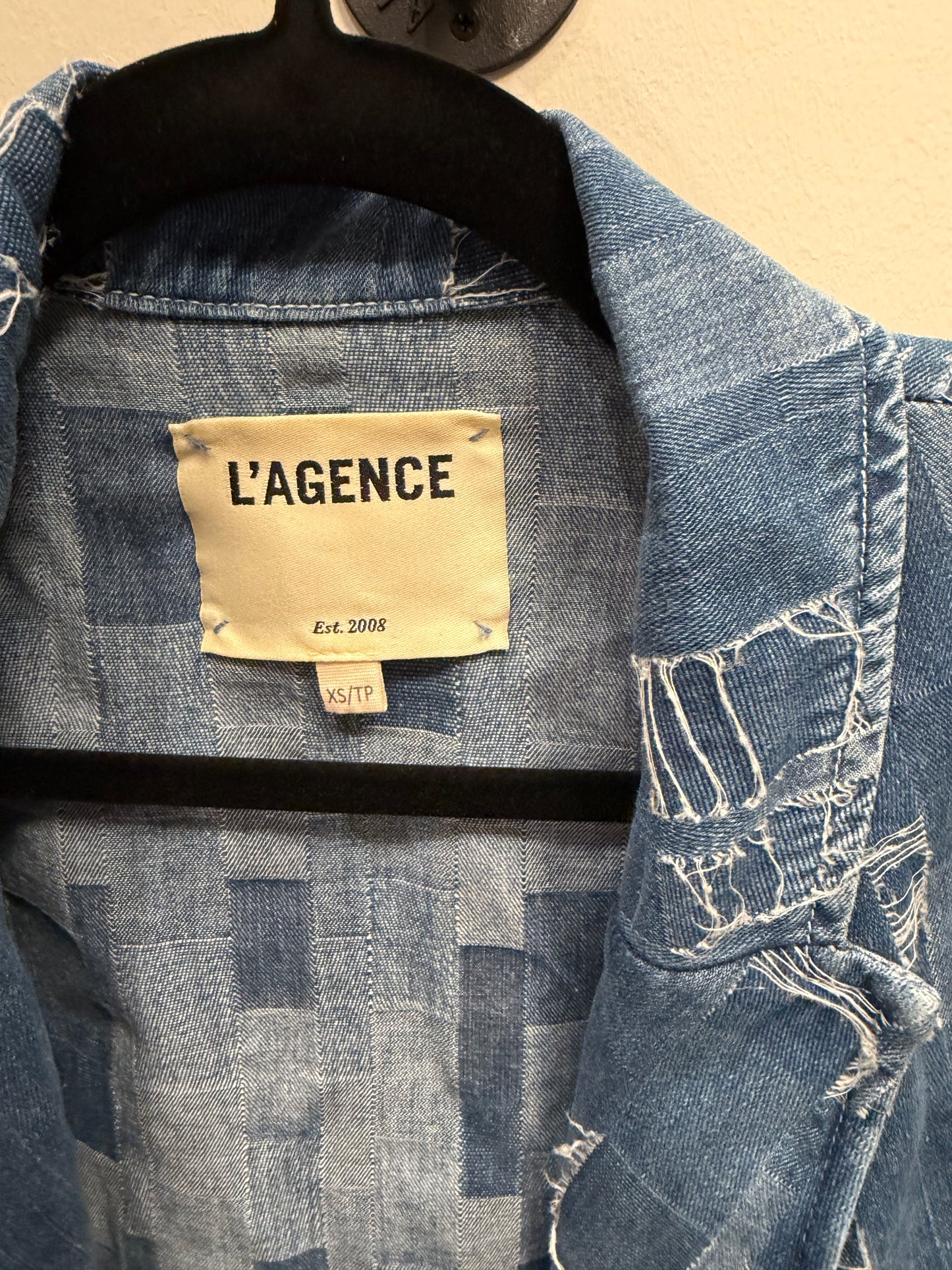 L'AGENCE Women's Distressed Crop Denim Jacket Size XS