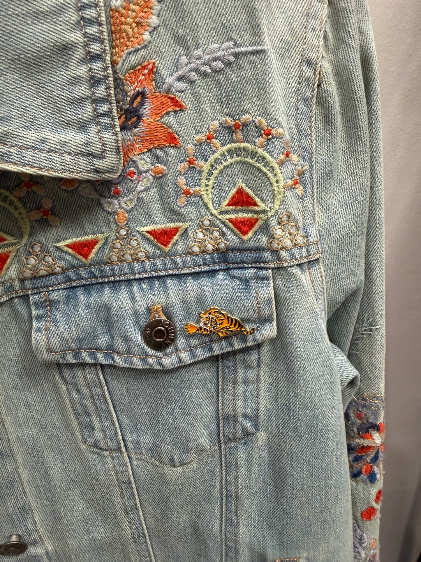 Johnny Was Denim Embroidered Jacket, Size Small