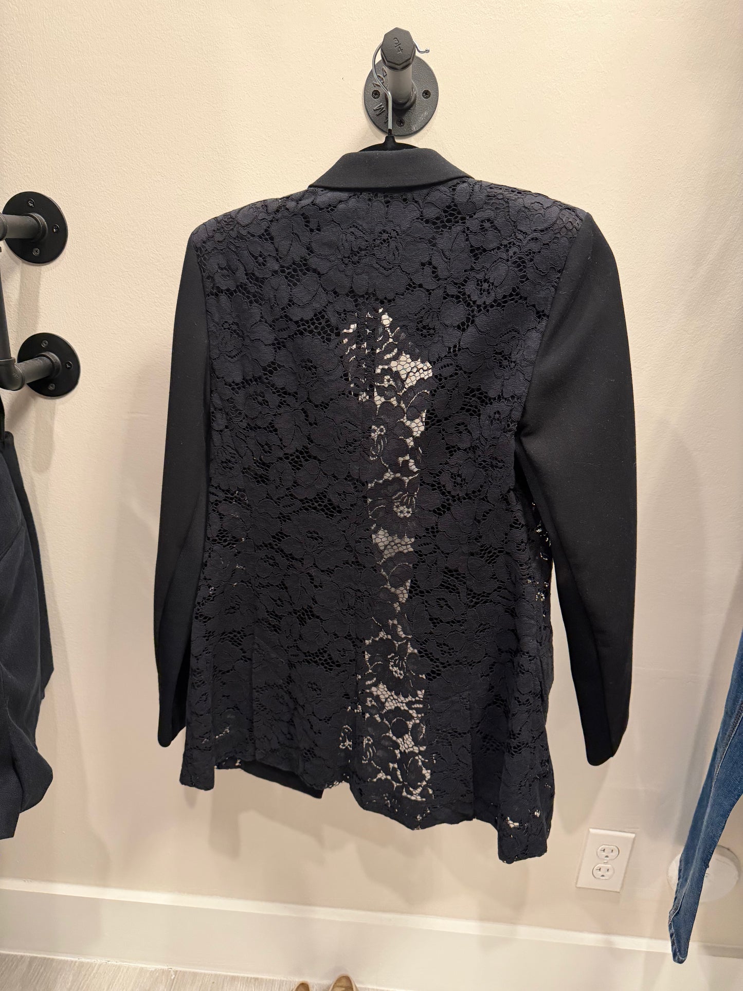 Rebecca Taylor Corded Lace Panel Blazer Jacket, Black, Size 6