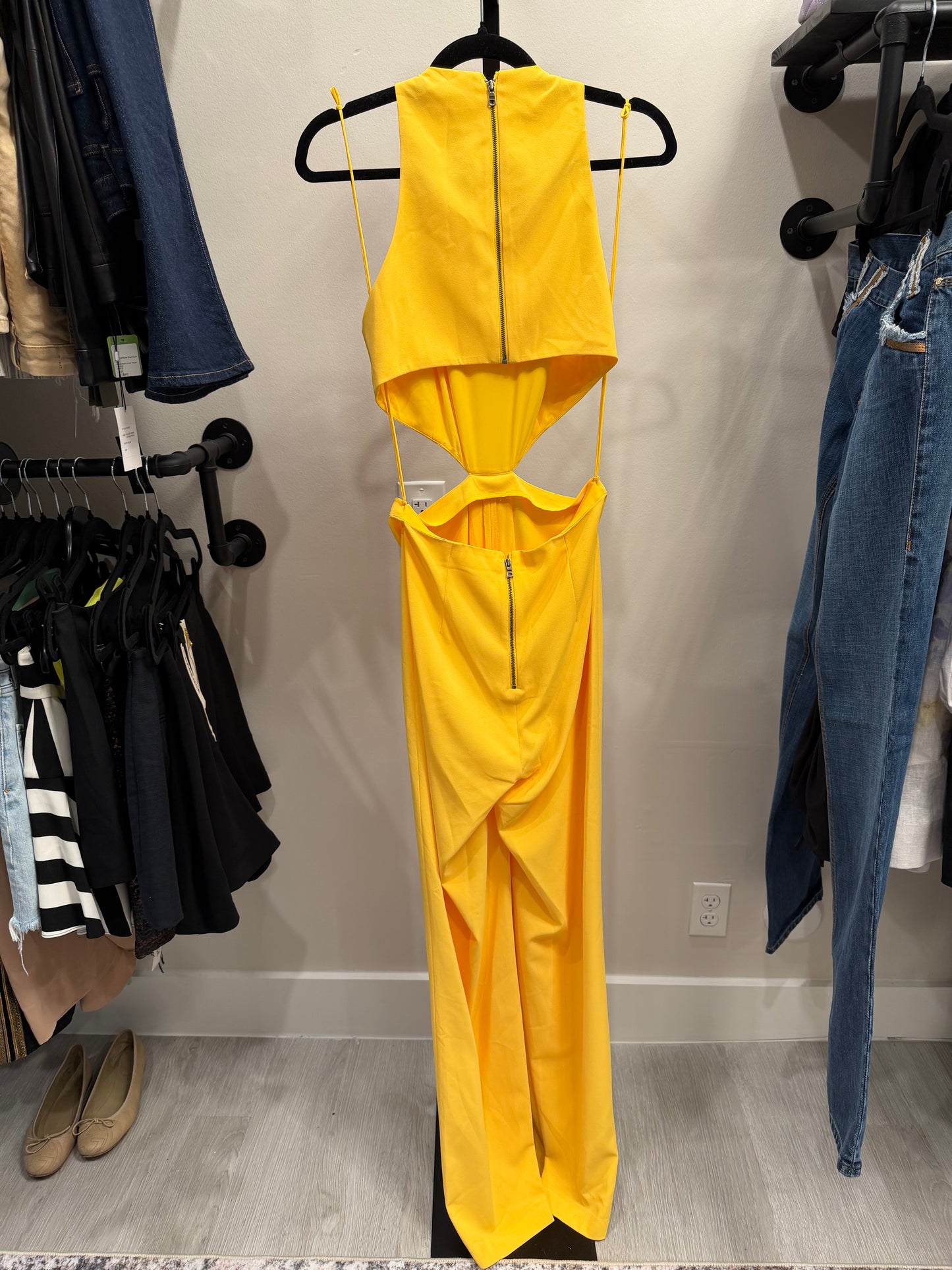 Alice + Olivia Womens Yellow Golden Rod Cutout Jumpsuit Size 6 NWT