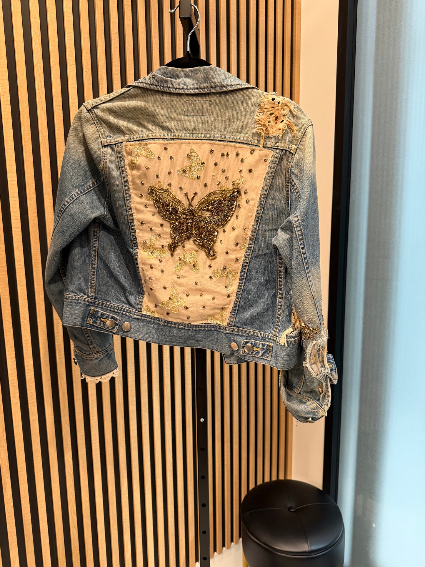 LoveShackFancy Butterfly Denim Jacket, Size S/M