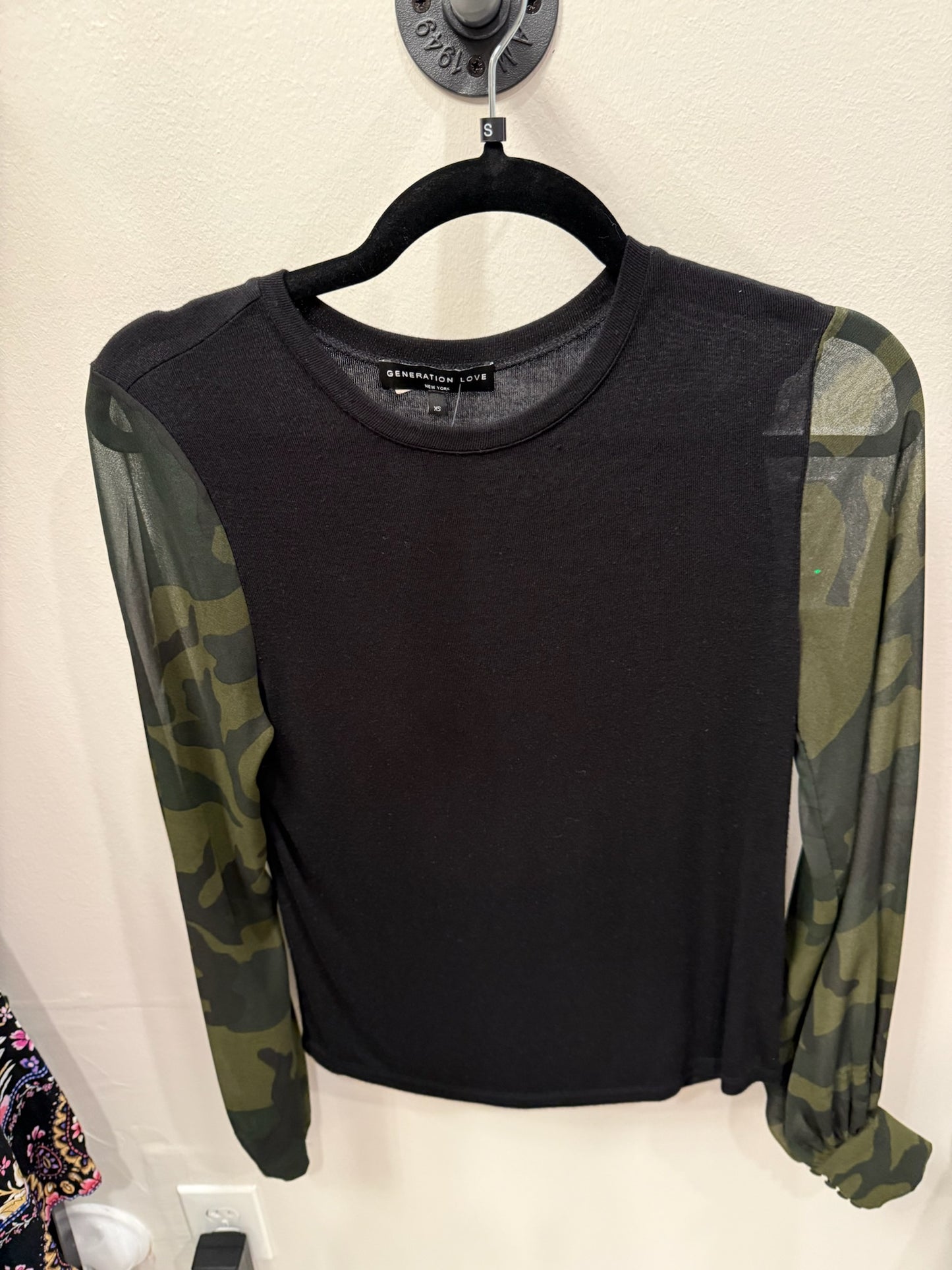 Generation Love Black With Army Sleeves Top, Size XS