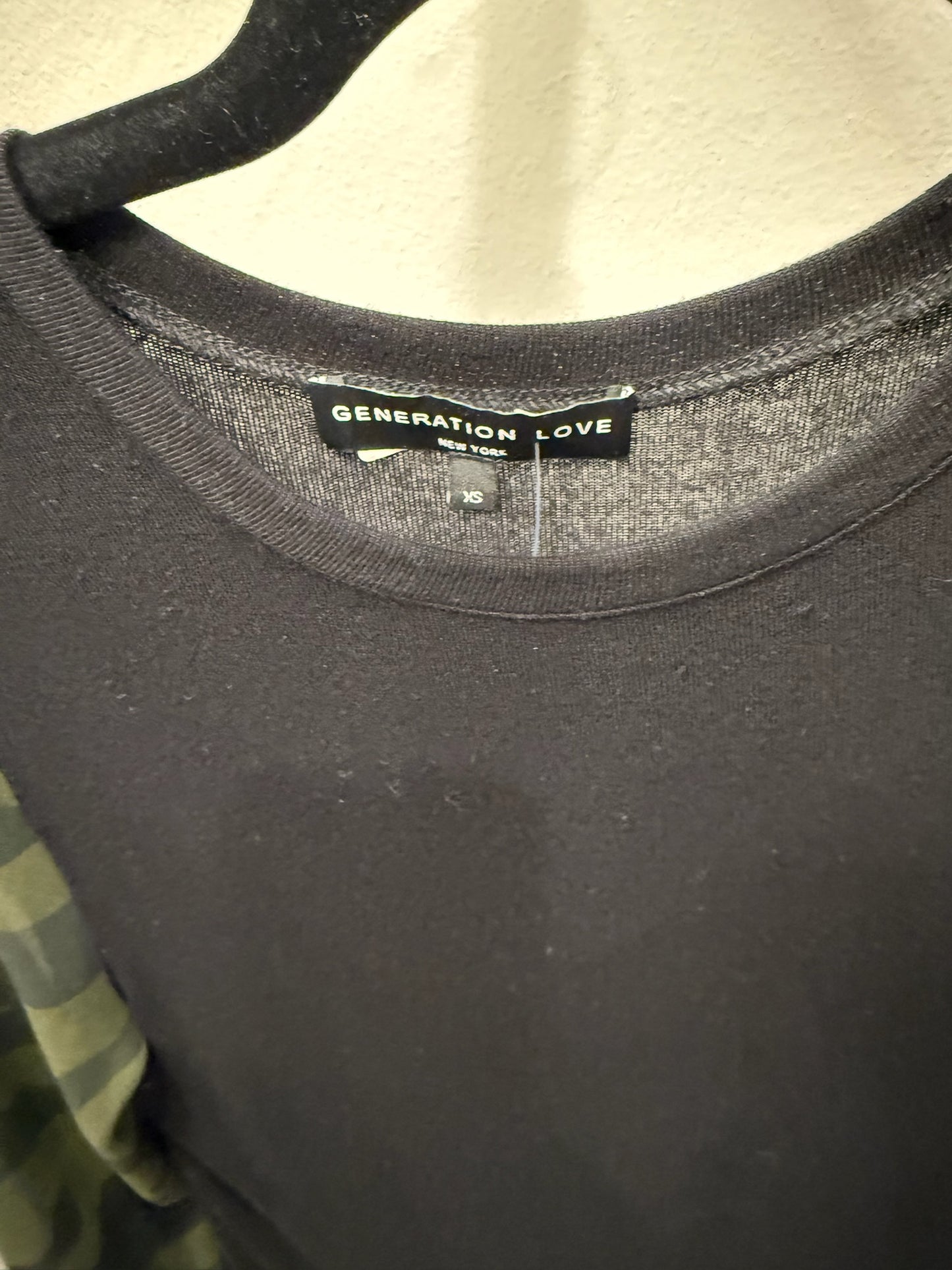 Generation Love Black With Army Sleeves Top, Size XS