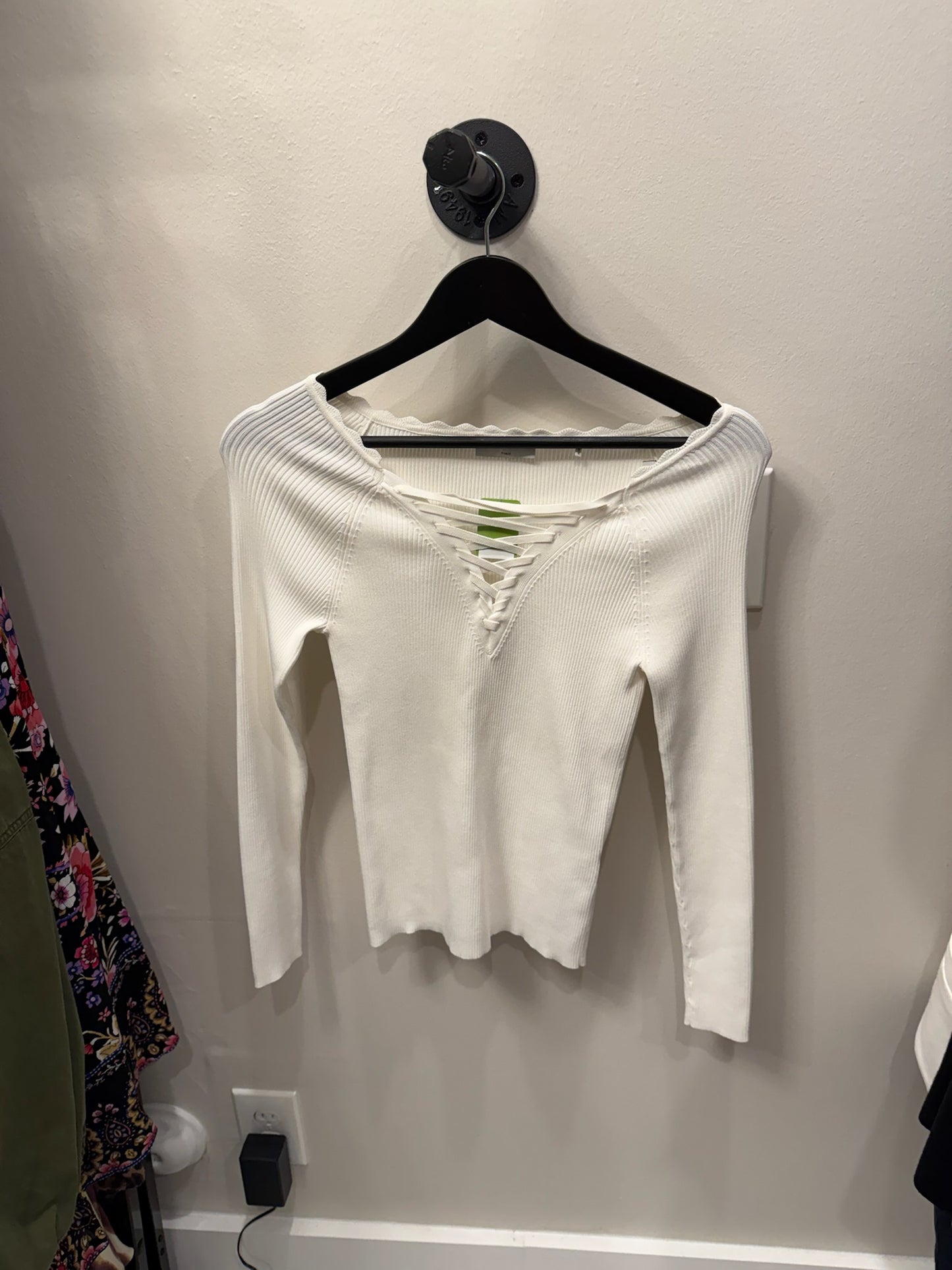Sandro Paris Ribbed Lace-Up Knit Sweater, Size S