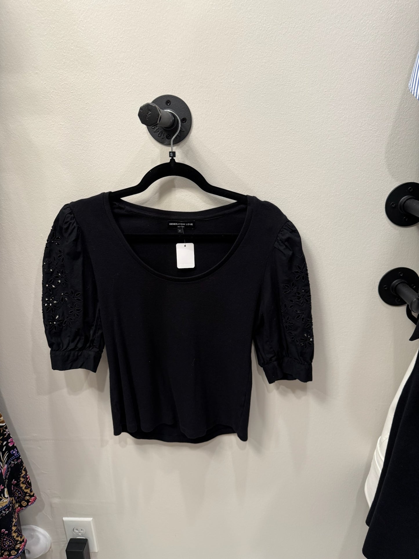 Generation Love Black Top With Detailed Sleeves, Size S