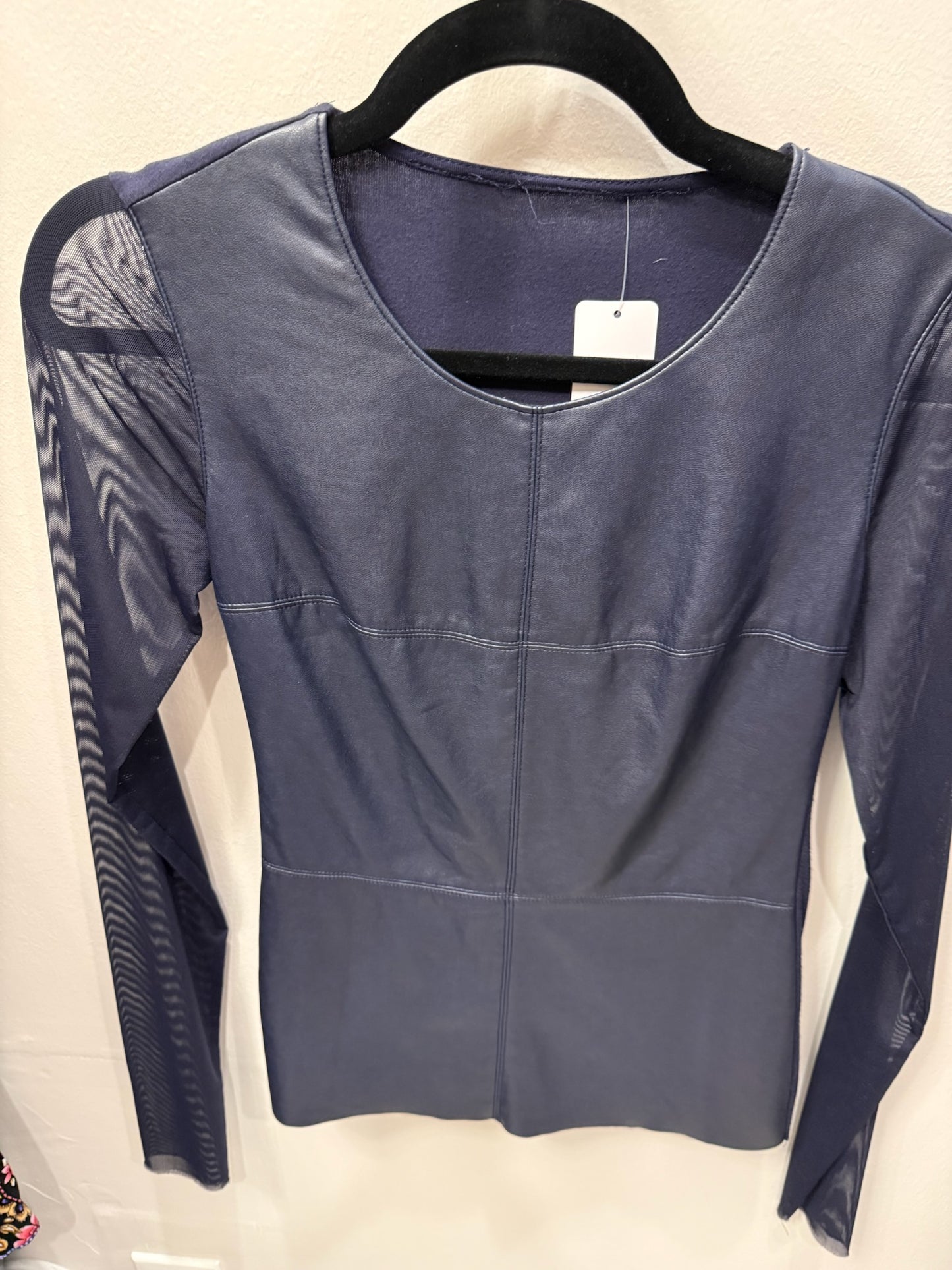 Bailey44 Blue Leather Mesh Long Sleeve Top, Size XS