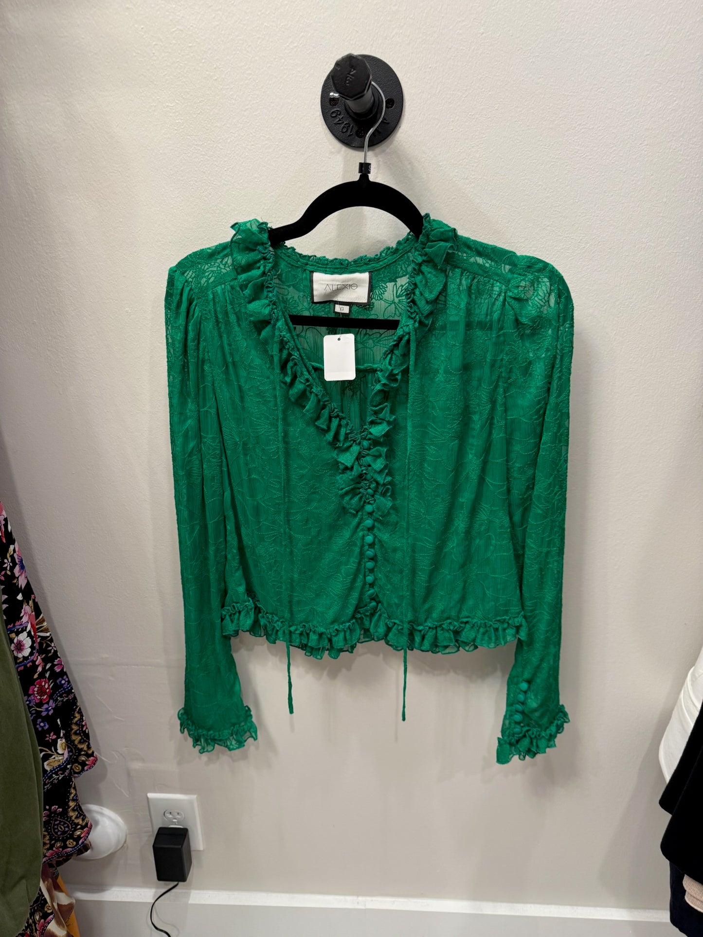 Alexis Green Long Sleeve Shear Blouse, Size S