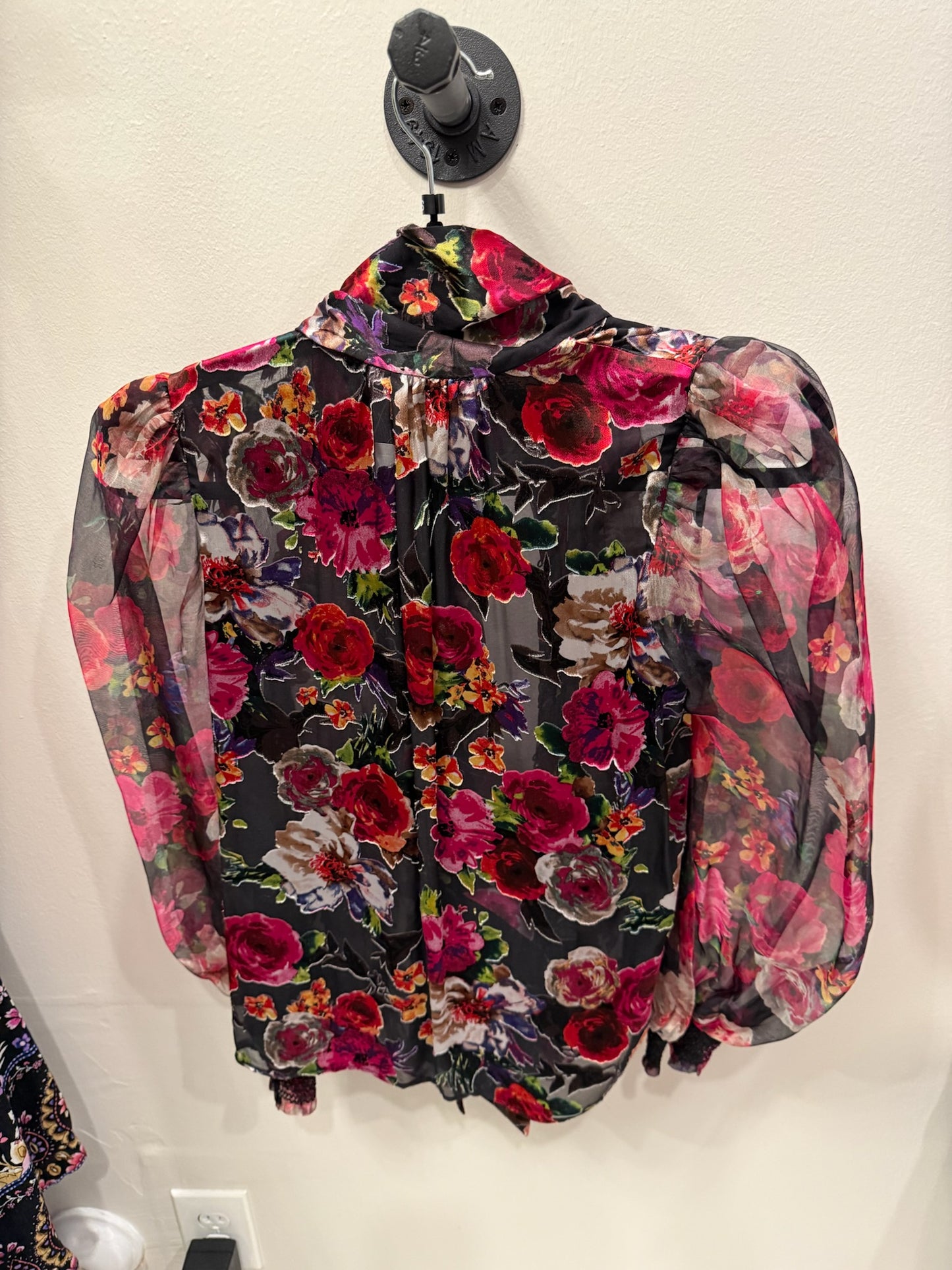 Alice + Olivia Dark Floral Long Sleeve Blouse, Size S