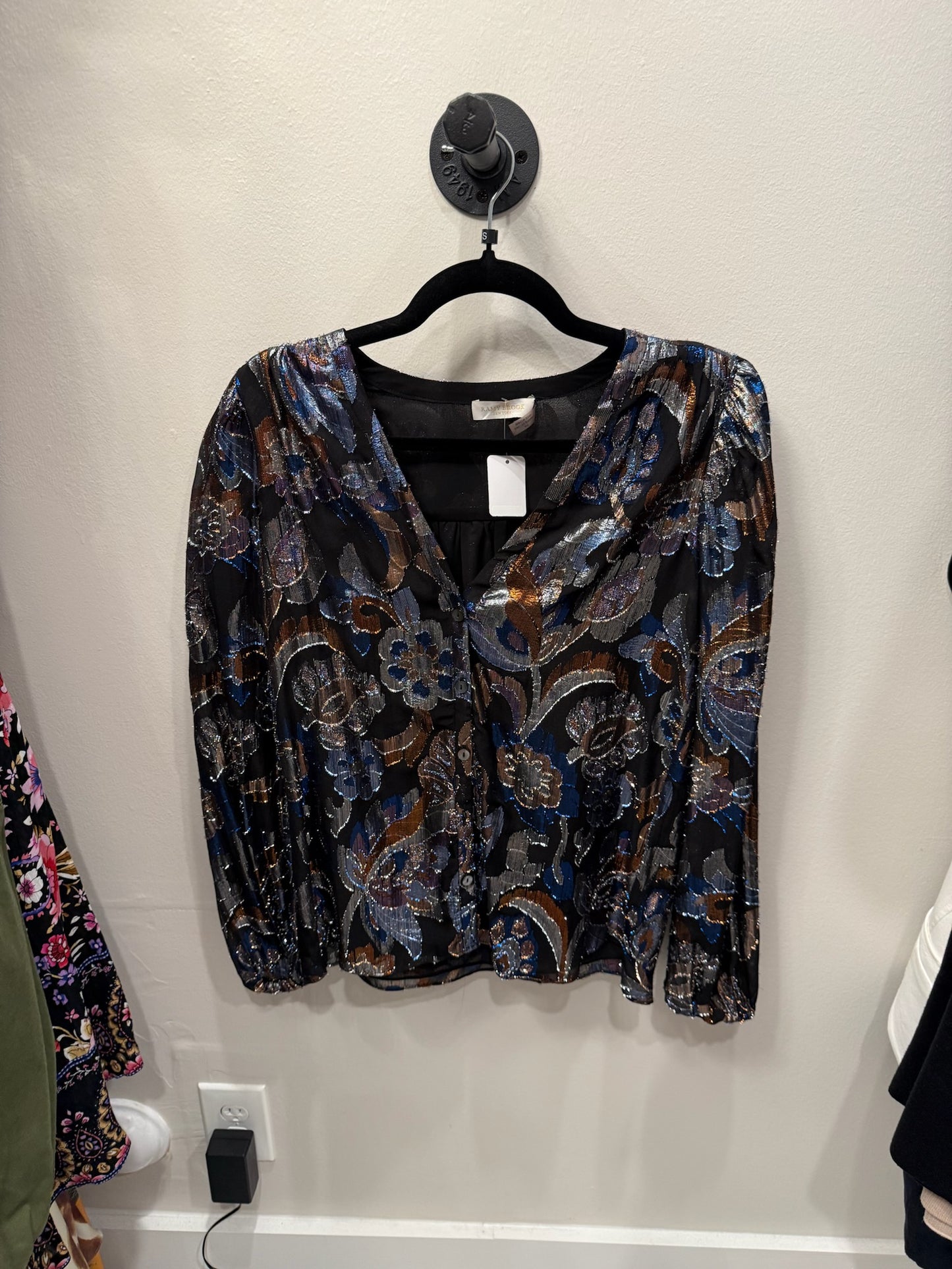 Ramy Brook Metallic Floral Button Up, Size S