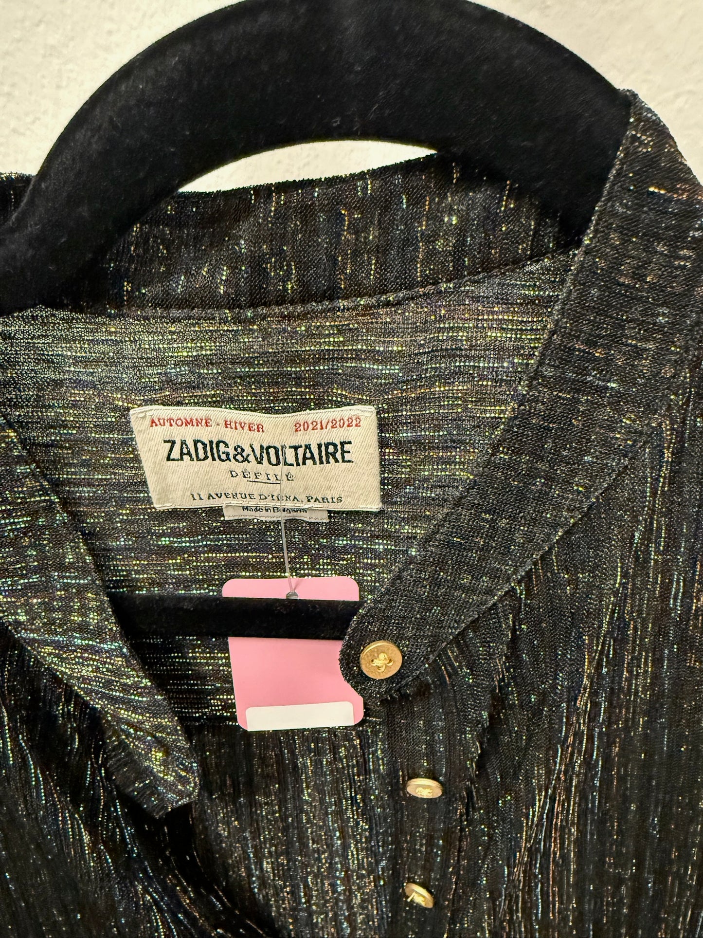 Zadig and Voltaire Metallic Knit Button Up Top, Size M