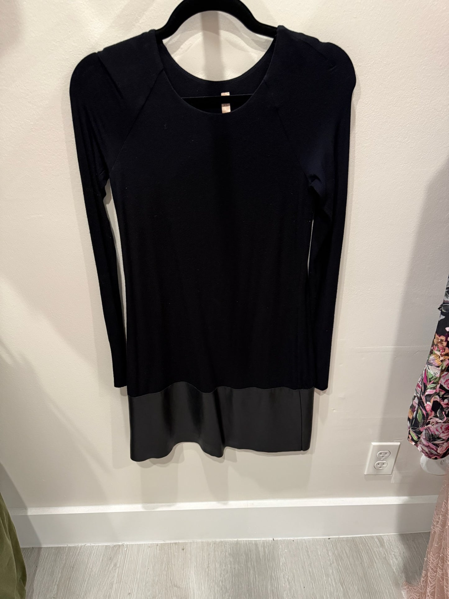 Bailey 44 Black Long Sleeve Dress With Faux Leather Trim, Size XS