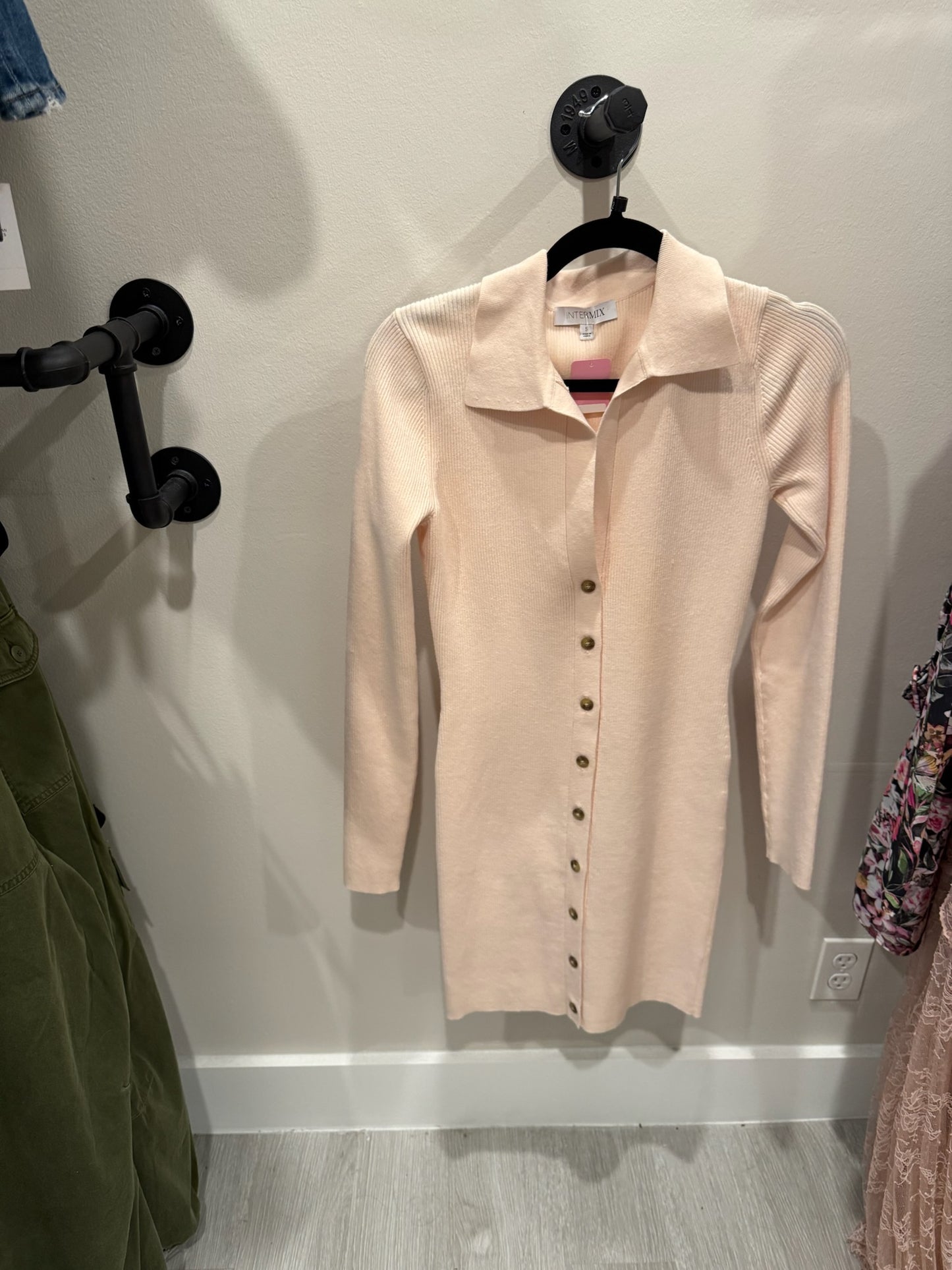 Intermix Apricot Long Sleeve Button Down Dress, Size S
