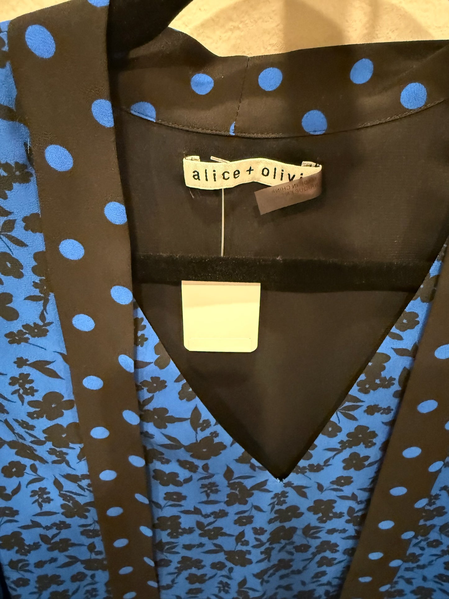 Alice + Olivia Black and Blue Floral and Polka Dot Dress, Size S