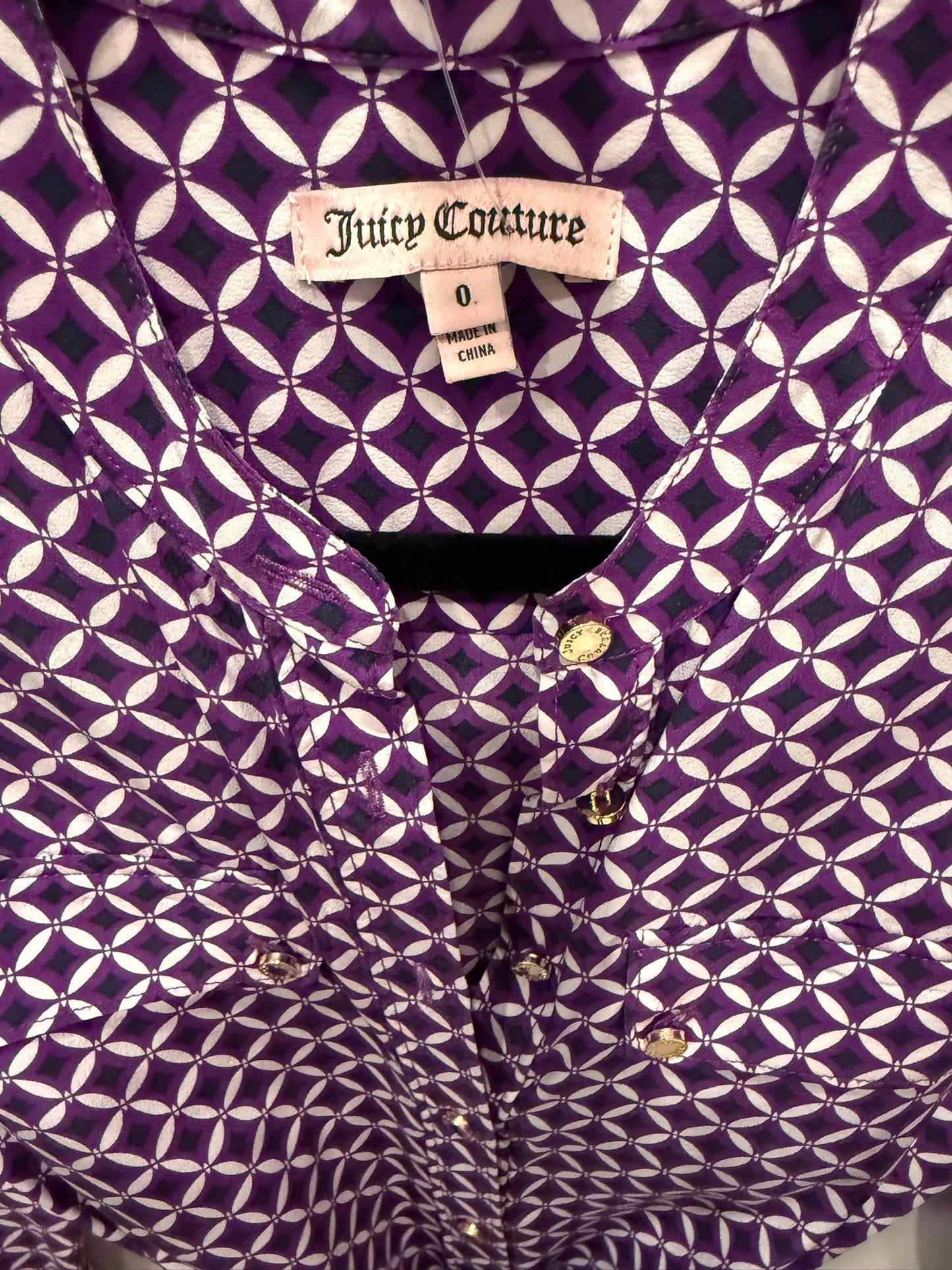 Juicy Couture Long Sleeve Purple Geometric Dress With Belt, Size 0