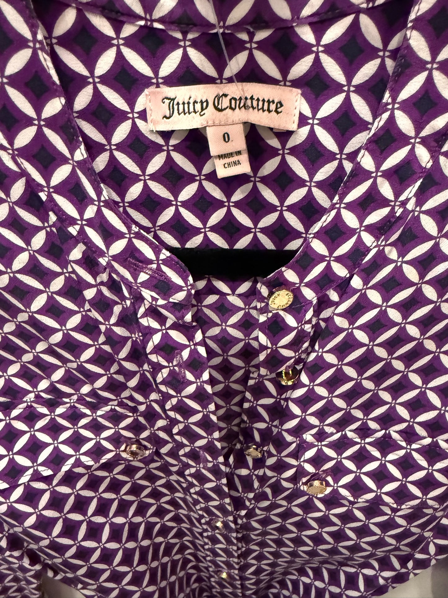 Juicy Couture Long Sleeve Purple Geometric Dress With Belt, Size 0