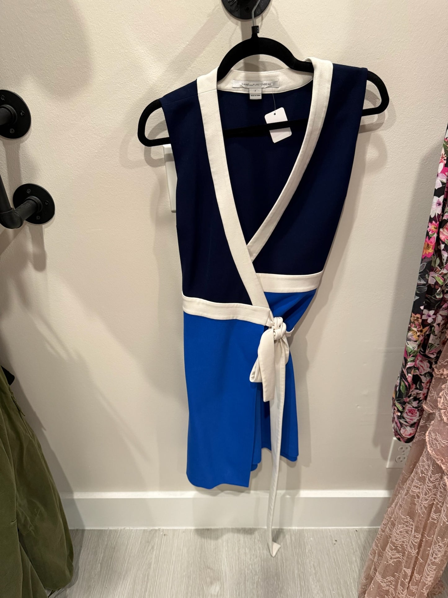 Diane Von Furstenberg Blue and White Block Dress, Size 2