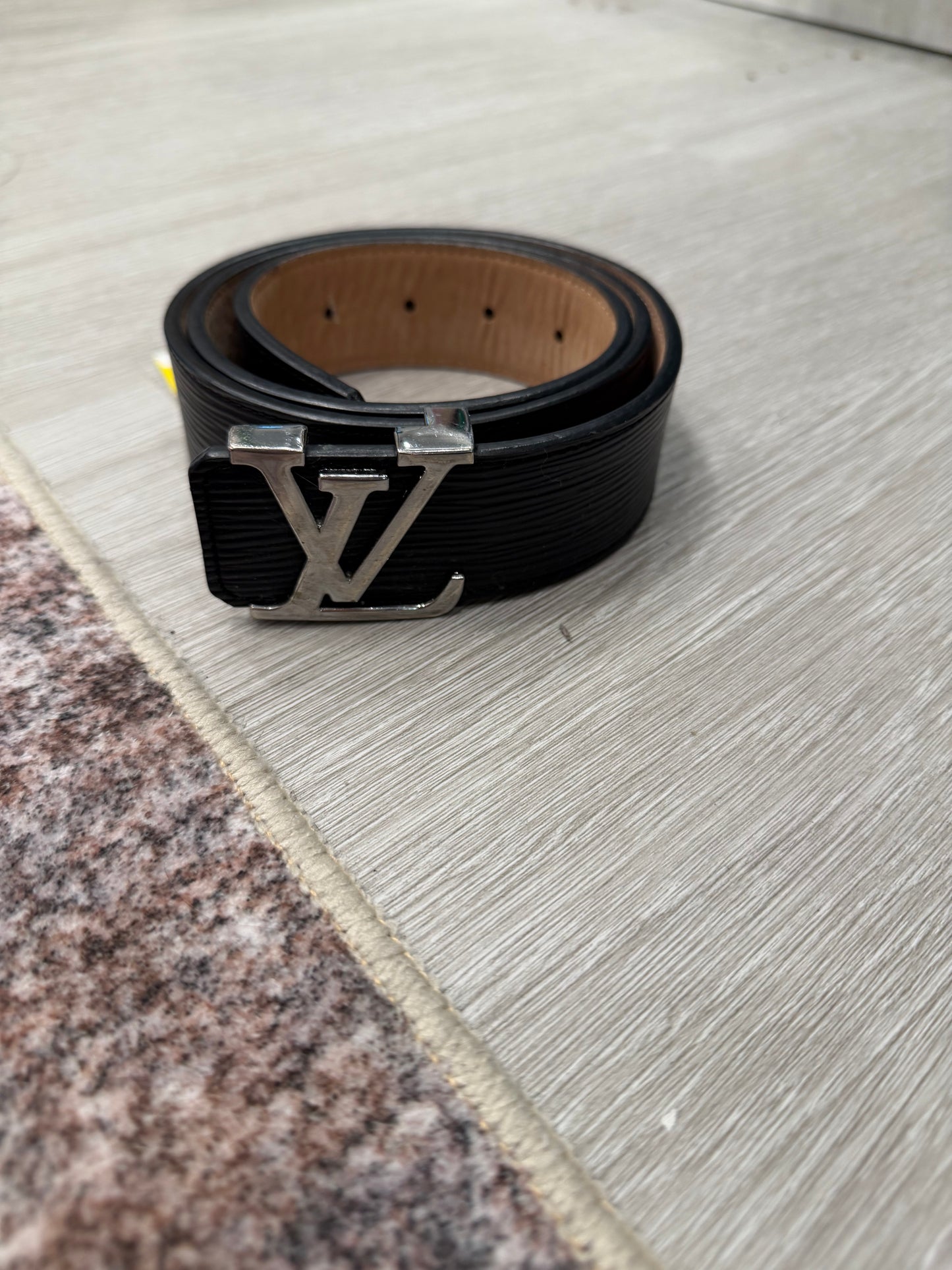 Louis Vuitton Belt Monogram, Epi Leather Black with Silver Buckle, Size 80