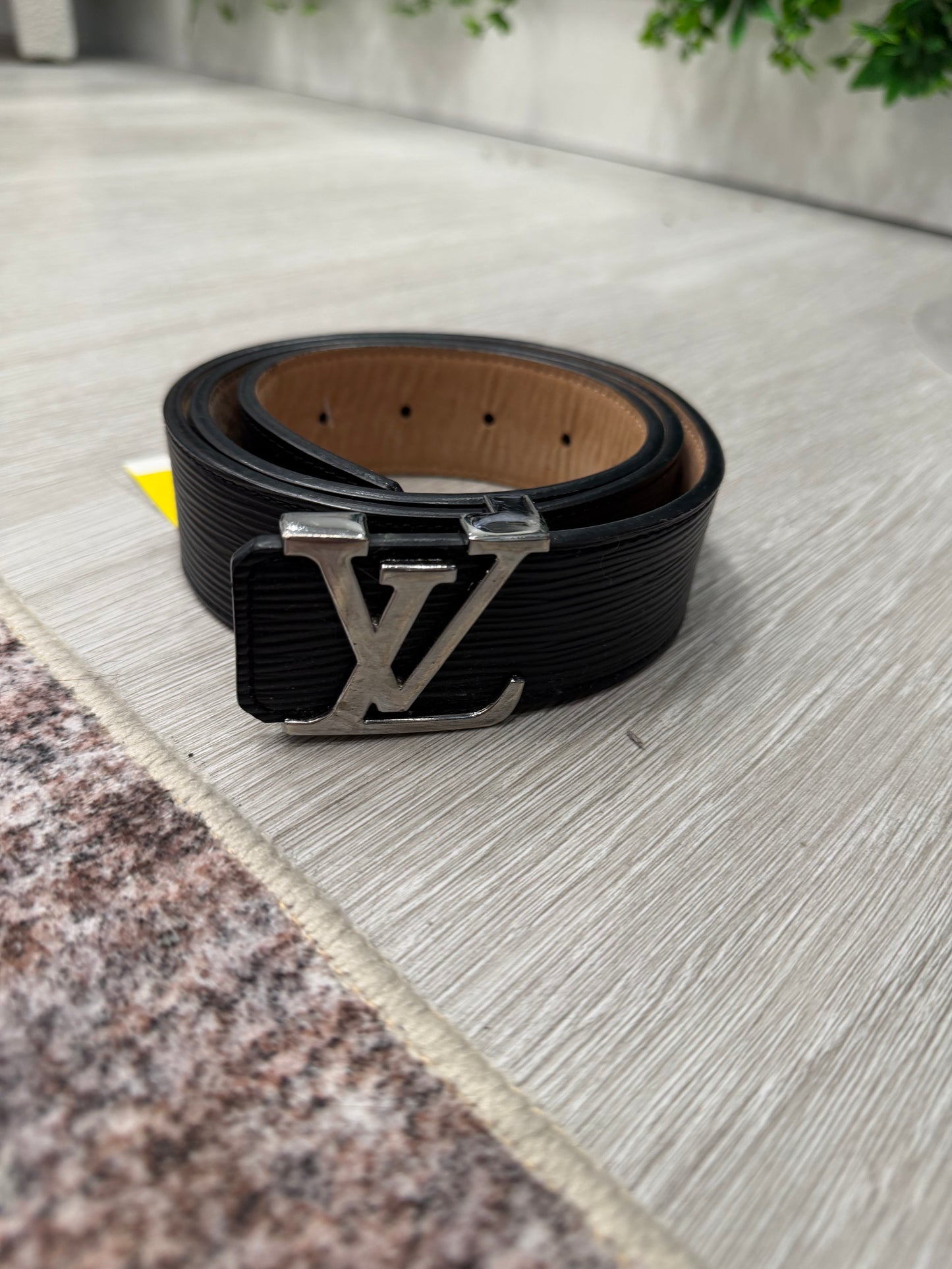 Louis Vuitton Belt Monogram, Epi Leather Black with Silver Buckle, Size 80