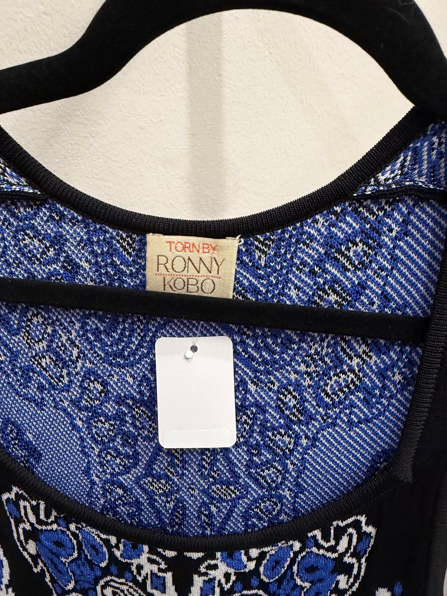 Ronny Kobo Blue White Black Top, Size S