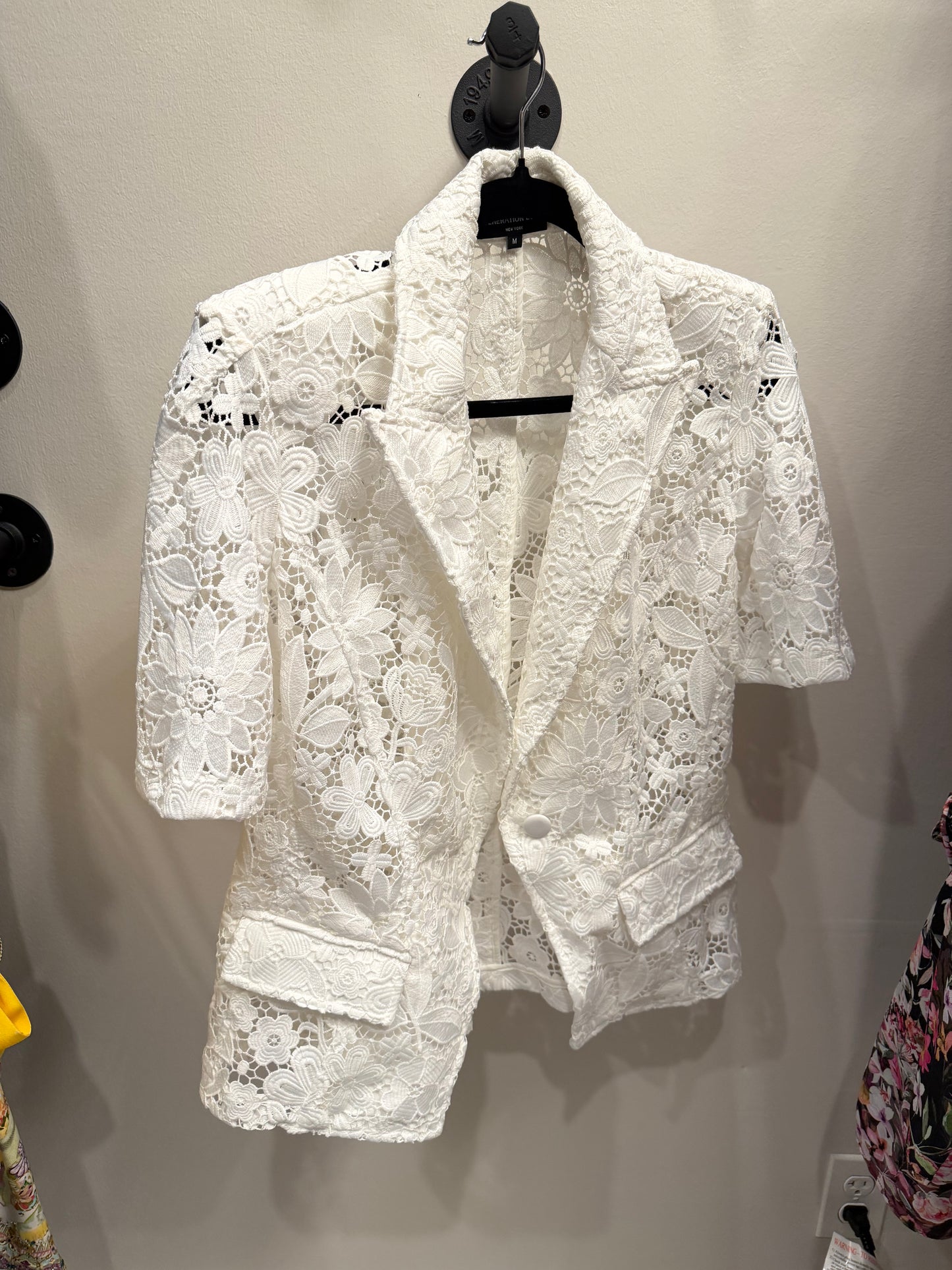 Generation Love White Floral Short Sleeve Blazer, Size M